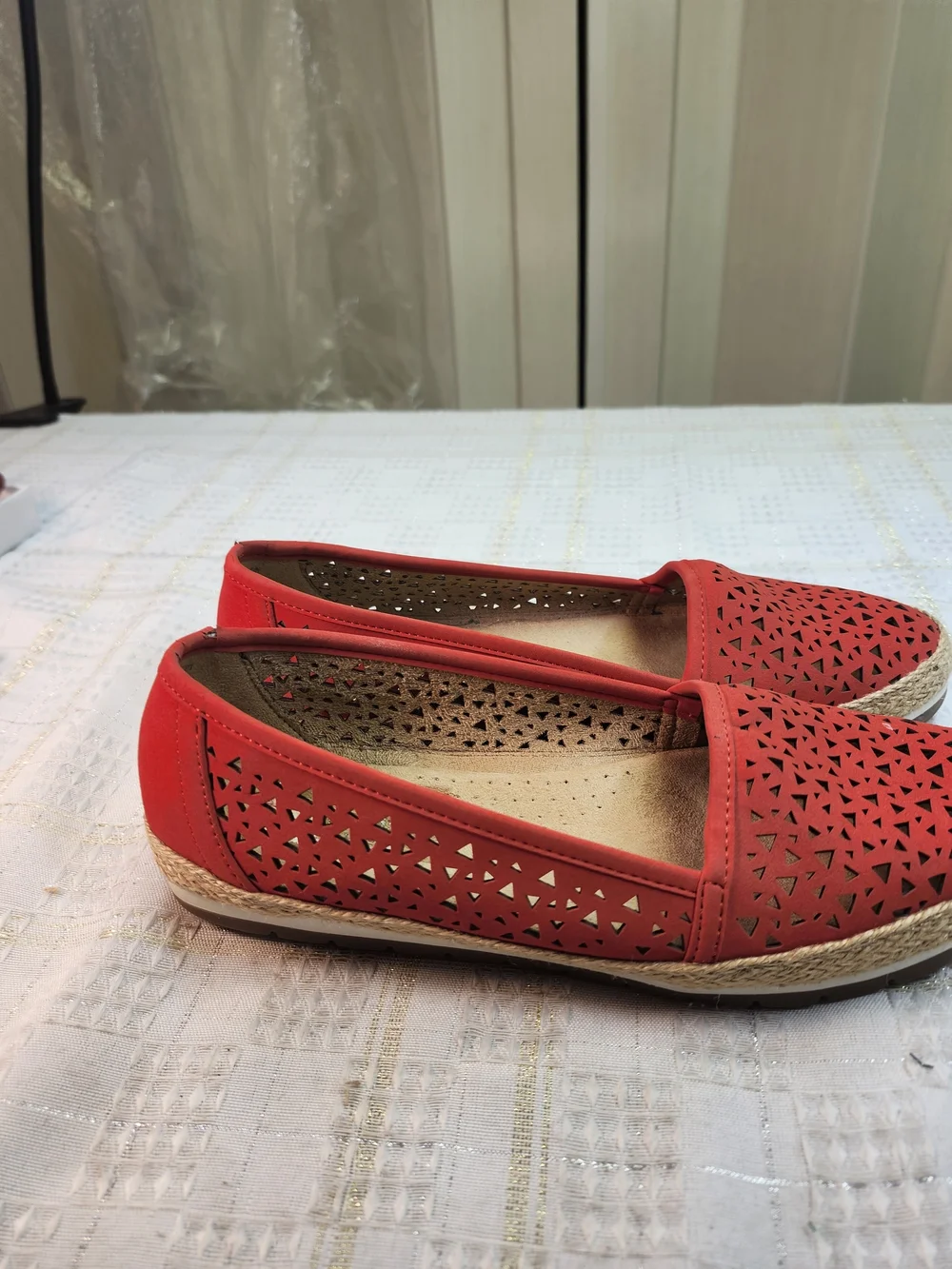 Sanuk Women's Red Laser-Cut Espadrille Flats